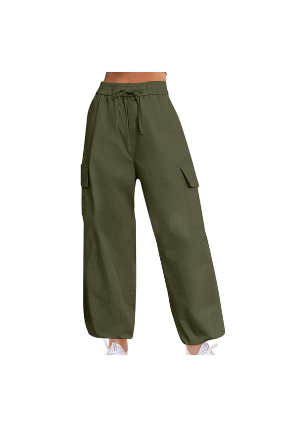 Cargo Pants for Women Elastic High Waisted Drawstring Wide Leg Pants Baggy Casual Trousers with Pockets