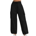thumbnail image 1 of Lenpel Cargo Pants for Women Elastic High Waisted Drawstring Wide Leg Pants Baggy Casual Trousers with Pockets, 1 of 5