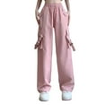 thumbnail image 1 of Lenpel Cargo Pants for Women Elastic High Waisted Drawstring Wide Leg Travel Pants Streetwear Casual Trousers with Pockets(Pink,X-Large), 1 of 6