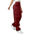 thumbnail image 1 of Lenpel Cargo Pants for Women Elastic High Waisted Twill Wide Leg Pants Hiking Streetwear Casual Trousers with Pockets(Wine,Medium), 1 of 7