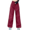 thumbnail image 1 of Lenpel Cargo Pants for Women High Waisted Wide Leg Drawstring Lounge Pants Trendy Streetwear Trousers with Pockets, 1 of 7