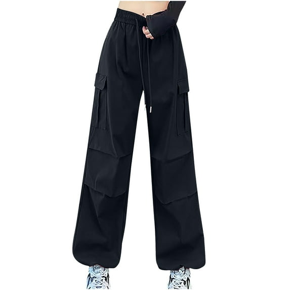 Lenpel Cargo Pants for Women High Waisted Wide Leg Drawstring Lounge Pants Trendy Streetwear Trousers with Pockets