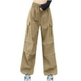 thumbnail image 1 of Lenpel Cargo Pants for Women High Waisted Wide Leg Drawstring Lounge Pants Trendy Streetwear Trousers with Pockets, 1 of 5