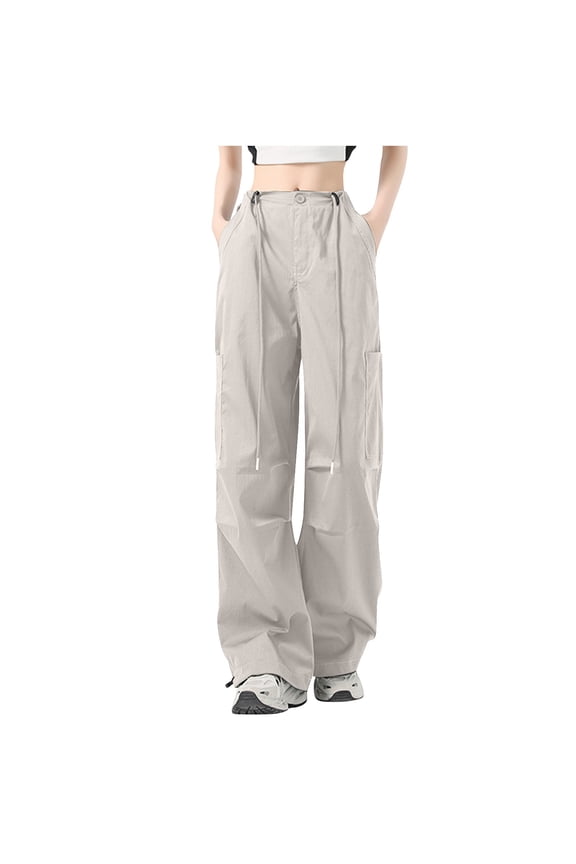 Cargo Pants for Women Lightweight High Waisted Drawstring Wide Leg Lounge Pants Baggy Casual Trousers