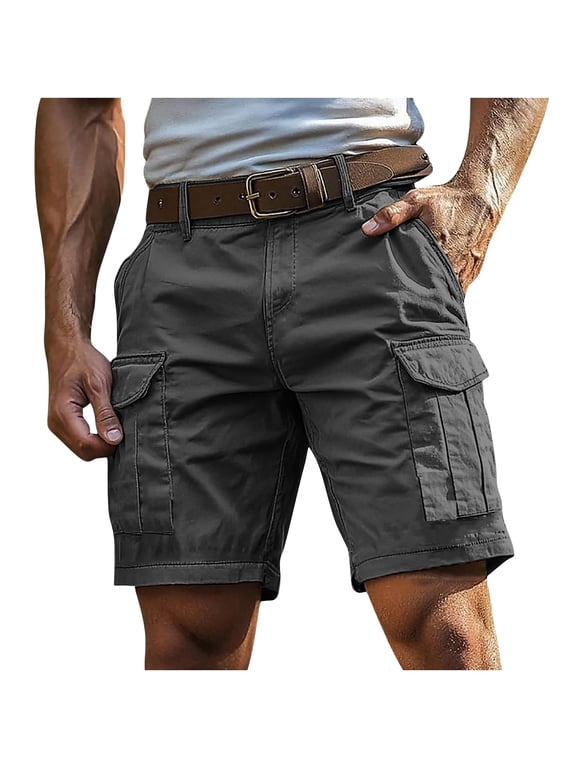 Cargo Shorts for Men Summer Belted Waist Knee Length Big and Tall Shorts Plus Size Hiking Shorts with Pockets
