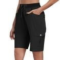 thumbnail image 1 of Lenpel Cargo Shorts for Women Elastic High Waisted Drawstring Knee Length Bermuda Shorts Hiking Casual Shorts, 1 of 7