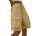 thumbnail image 1 of Lenpel Cargo Shorts for Women Elastic High Waisted Drawstring Wide Leg Bermuda Shorts Lightweight Casual Shorts, 1 of 5