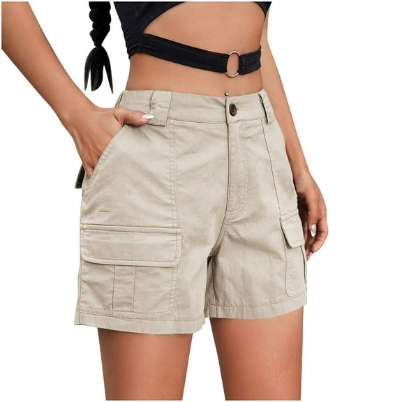 Lenpel Cargo Shorts for Women Trendy Elastic High Wasited Straight Leg Casual Shorts Streetwear Summer Shorts with Pockets