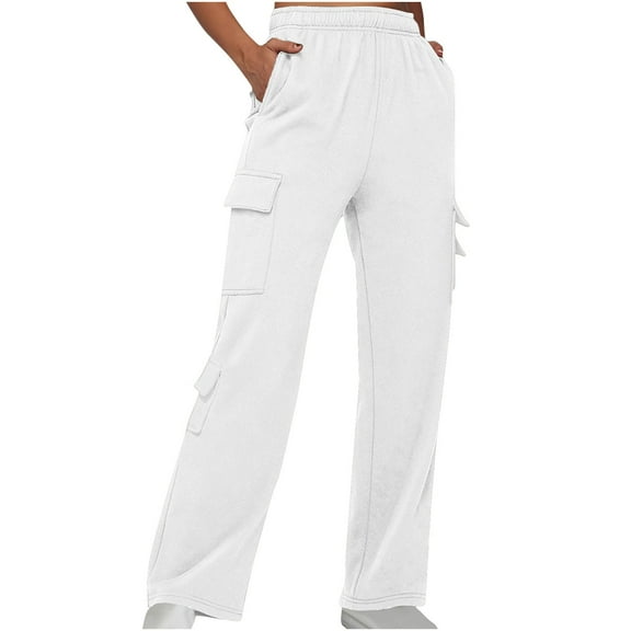 Lenpel Cargo Sweatpants for Women High Rise Wide Leg Athletic Pants with Flap Pockets Baggy Running Workout Joggers