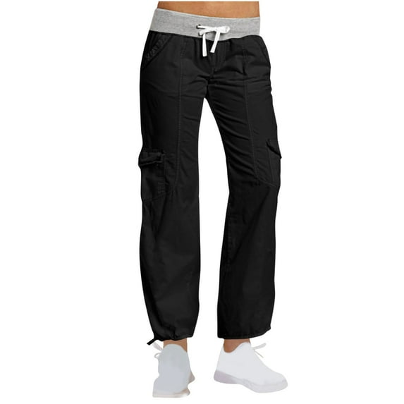Lenpel Cargo Sweatpants for Women Loose Mid Rise Elastic Waisted Drawstring Ative Trousers Outdoor Casual Joggers