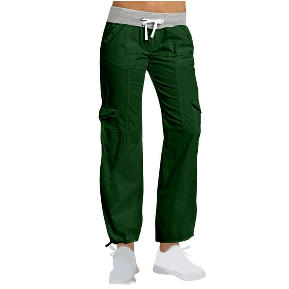 Lenpel Cargo Sweatpants for Women Loose Mid Rise Elastic Waisted Drawstring Ative Trousers Outdoor Casual Joggers