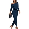 thumbnail image 1 of Lenpel Casual Jumpsuits for Women Crew Neck Long Sleeve Drawstring Waisted Overalls Tapered Leg Lounge Rompers, 1 of 6
