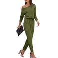 thumbnail image 1 of Lenpel Casual Jumpsuits for Women Crew Neck Long Sleeve Drawstring Waisted Overalls Tapered Leg Lounge Rompers, 1 of 6