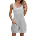thumbnail image 1 of Lenpel Casual Rompers for Women Summer Sleeveless Adjustable Strap V Neck Jumpsuits Loose Short Overalls with Pockets, 1 of 1