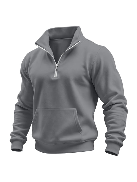 Casual Sweatshirts for Men Half Zip Stand Collar Long Sleeve Pullover Tops Loose Fit Solid Color Shirts with Pocket Fall Clothes(Gray,XX-Large)