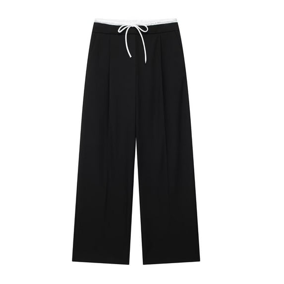 Lenpel Casual Wide Leg Pants for Women Loose High Waisted Drawstring Lounge Pants Palazzo Trousers with Pockets