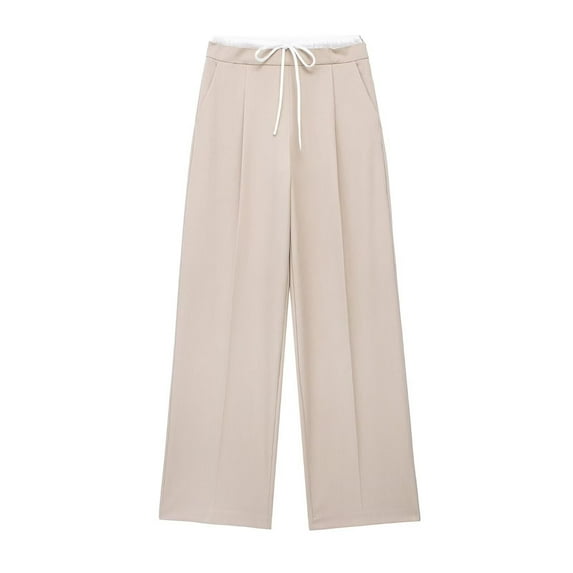 Lenpel Casual Wide Leg Pants for Women Loose High Waisted Drawstring Lounge Pants Palazzo Trousers with Pockets