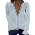 thumbnail image 1 of Lenpel Chiffon Blouses for Women Lace V Neck Ruffle Long Sleeve Lace Button down Shirts Fall Fashion Clothes, 1 of 7
