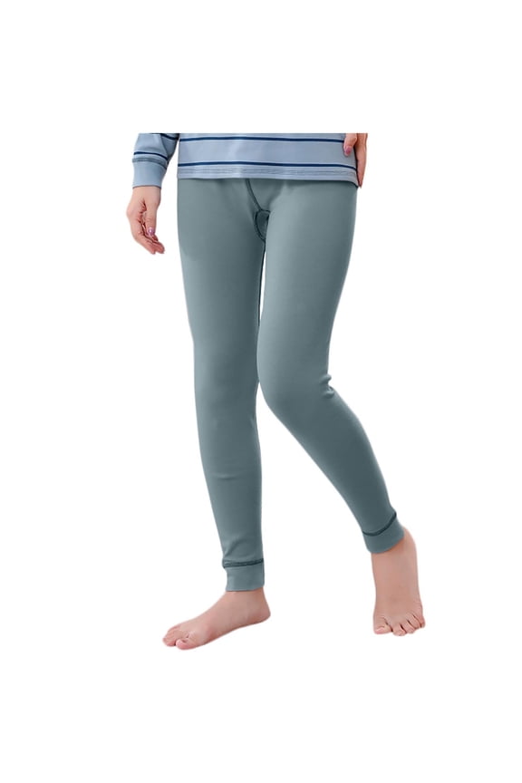 Children's Base Layer Pants Girls Boys Cotton Elastic Waist Pull on Leggings Thermal Underwear Bottoms 2-15 Y(Blue,9-10 Years)