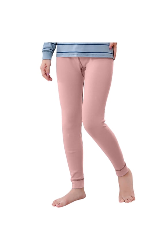 Children's Base Layer Pants Girls Boys Cotton Elastic Waist Pull on Leggings Thermal Underwear Bottoms 2-15 Y(Pink,9-10 Years)