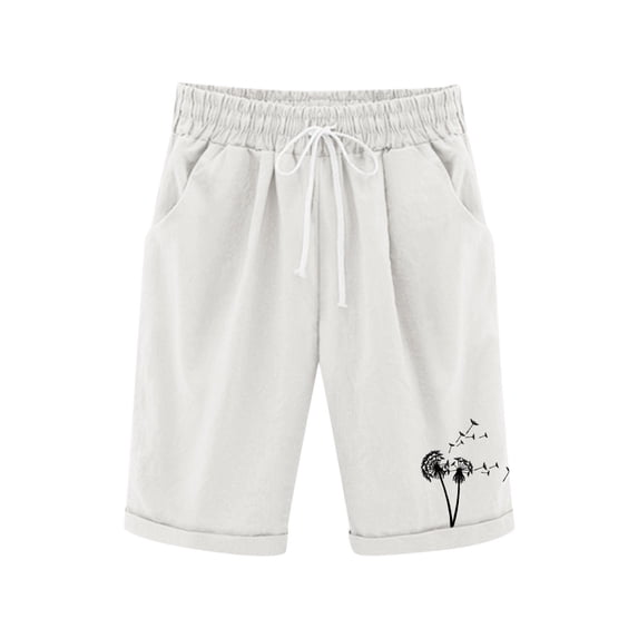 Lenpel Children's Bermuda Shorts Elastic Waist Drawstring Printed Knee Length Shorts Summer Casual Shorts with Pockets
