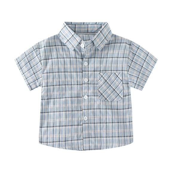 Lenpel Children's Button down Shirts Toddler Girls Boys Cotton Short Sleeve Collared Plaid Blouses Casual Summer Clothes
