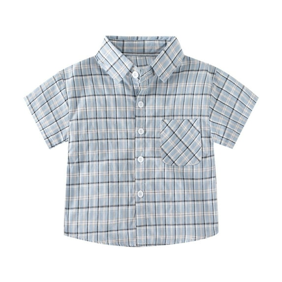 Lenpel Children's Button down Shirts Toddler Girls Boys Cotton Short Sleeve Collared Plaid Blouses Casual Summer Clothes