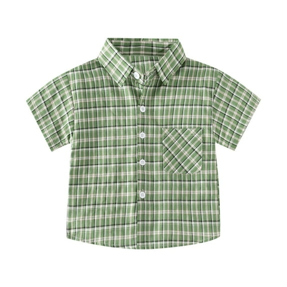 Lenpel Children's Button down Shirts Toddler Girls Boys Cotton Short Sleeve Collared Plaid Blouses Casual Summer Clothes