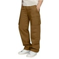 thumbnail image 1 of Lenpel Children's Cargo Pants Boys Girls Elastic Waist Pull on Athletic Hiking Pants Loose Travel Casual Trousers with Pockets(Brown,8-9 Years), 1 of 7