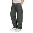 thumbnail image 1 of Lenpel Children's Cargo Pants Boys Girls Elastic Waist Pull on Athletic Hiking Pants Loose Travel Casual Trousers with Pockets(Dark Gray,8-9 Years), 1 of 7