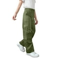thumbnail image 1 of Lenpel Children's Cargo Pants Unisex Girls Boys Elastic Waist Straight Leg Pull on Pants Casual Loose Trousers with Pockets(Army Green,14-15 Years), 1 of 4