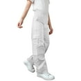 thumbnail image 1 of Lenpel Children's Cargo Pants Unisex Girls Boys Elastic Waist Straight Leg Pull on Pants Casual Loose Trousers with Pockets(White,7-8 Years), 1 of 4