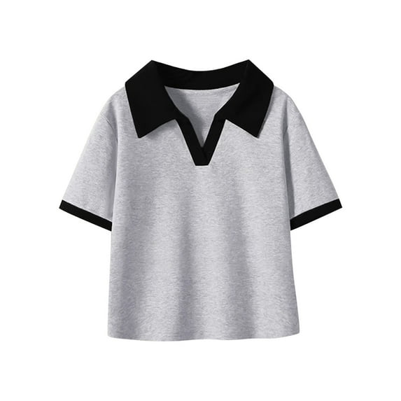 Lenpel Children's Collared T-Shirts Toddler Girls Boys Short Sleeve V Neck Color Block Cotton Tees Casual Summer Tops