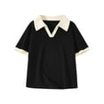 thumbnail image 1 of Lenpel Children's Collared T-Shirts Toddler Girls Boys Short Sleeve V Neck Color Block Cotton Tees Casual Summer Tops, 1 of 2