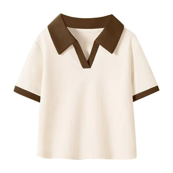 Lenpel Children's Collared T-Shirts Toddler Girls Boys Short Sleeve V Neck Color Block Cotton Tees Casual Summer Tops