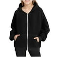 thumbnail image 1 of Lenpel Children's Corduroy Jackets Girls Boys Long Sleeve Zip up Hoodies Soft Warm Hooded Sweatshirts with Pockets(Black,14-15 Years), 1 of 7