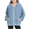 thumbnail image 1 of Lenpel Children's Corduroy Jackets Girls Boys Long Sleeve Zip up Hoodies Soft Warm Hooded Sweatshirts with Pockets(Light Blue,8-9 Years ), 1 of 7