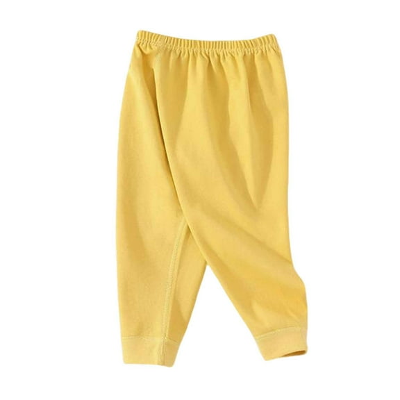 Lenpel Children's Cotton Leggings Toddler Baby Girls Boys Elastic Waist Pull on Pants Base Layer Pants 1-7 Years(Yellow,1-2 Years)