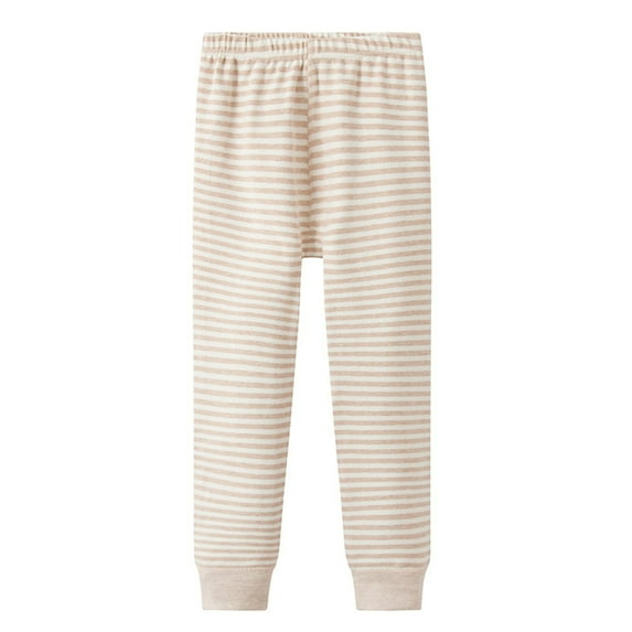 Lenpel Children's Cotton Pajama Pants Unisex Girls Boys Fleece Warm Elastic Waist Striped Sleep Pants Lounge Pj Bottoms(Khaki,6-7 Years)