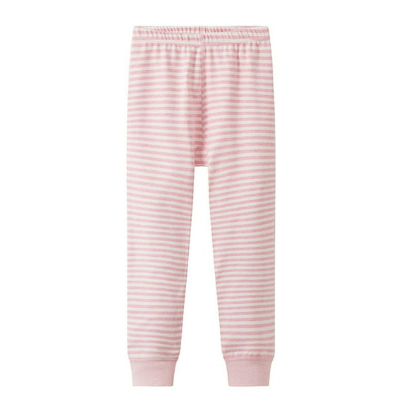 Lenpel Children's Cotton Pajama Pants Unisex Girls Boys Fleece Warm Elastic Waist Striped Sleep Pants Lounge Pj Bottoms(Pink,4-5 Years)