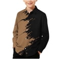 thumbnail image 1 of Lenpel Children's Dress Shirts Girls Boys Long Sleeve Color Block Button down Collared Blouses Kids Casual Tops(Brown,11-12 Years), 1 of 7