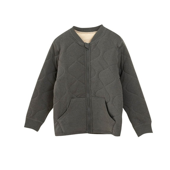 Lenpel Children's Fleece Jackets Boys Girls Cotton Long Sleeve Zip up Crew Neck Quilted Jackets Warm Outwear Coats with Pockets(Dark Gray,5-6 Years)