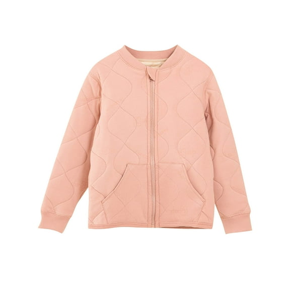 Lenpel Children's Fleece Jackets Boys Girls Cotton Long Sleeve Zip up Crew Neck Quilted Jackets Warm Outwear Coats with Pockets(Pink,3-4 Years)