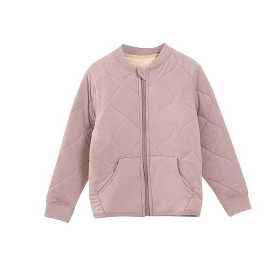 Lenpel Children's Fleece Jackets Boys Girls Cotton Long Sleeve Zip up Crew Neck Quilted Jackets Warm Outwear Coats with Pockets(Purple,16-17 Years)