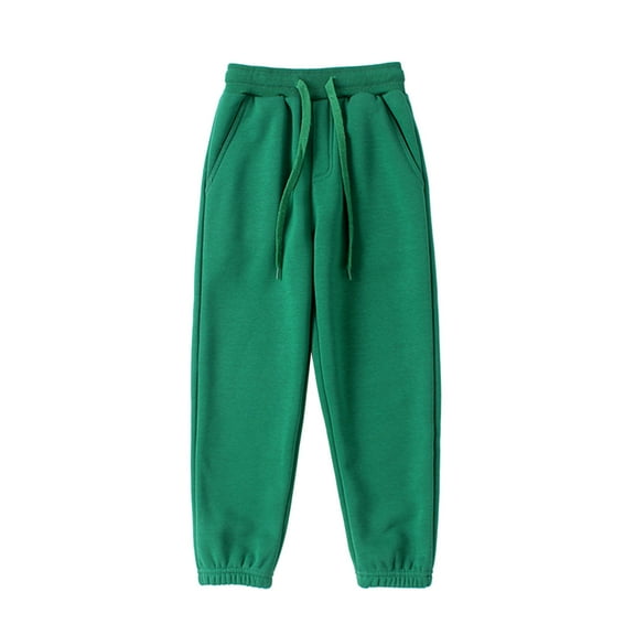 Lenpel Children's Fleece Lined Joggers Girls Boys Elastic Waist Drawstring Cinch Bottom Sweatpants Athletic Casual Pants with Pockets(Green,10-12 Years)