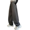 thumbnail image 1 of Lenpel Children's Fleece Lined Sweatpants Girls Boys Baggy Elastic Waist Wide Leg Athletic Pants Baggy Streetwear Casual Trousers(Gray,8-9 Years), 1 of 7