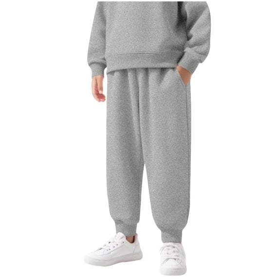 Lenpel Children's Fleece Lined Sweatpants Girls Boys Cotton Elastic Waist Pull on Athletic Casual Pants Baggy Winter Warm Joggers(Gray,11-12 Years)