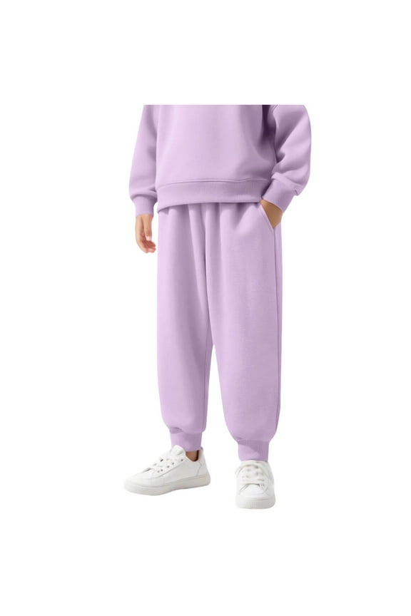 Children's Fleece Lined Sweatpants Girls Boys Cotton Elastic Waist Pull on Athletic Casual Pants Baggy Winter Warm Joggers(Purple,12-13 Years)