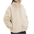 thumbnail image 1 of Lenpel Children's Fuzzy Fleece Jackets Girls Boys Long Sleeve Zip up Mock Neck Plush Warm Jackets Toddler Outwear Coats with Pockets(Beige,10-11 Years), 1 of 4