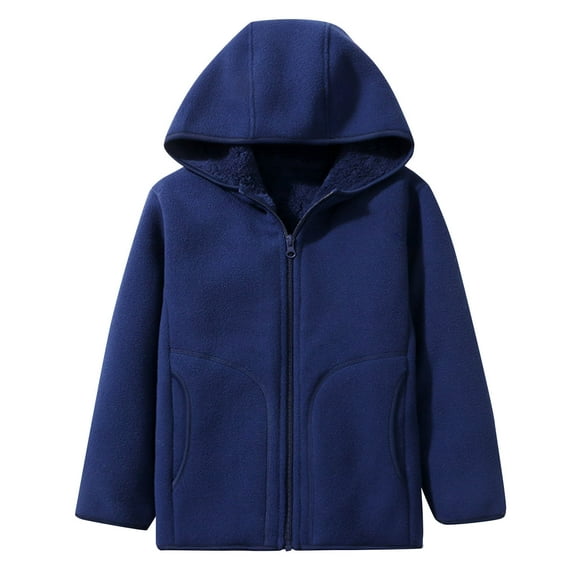 Lenpel Children's Fuzzy Fleece Jackets Toddler Girls Boys Long Sleeve Zip up Hoodies Plush Warm Outwear Coats with Pockets(Navy,8-9 Years)